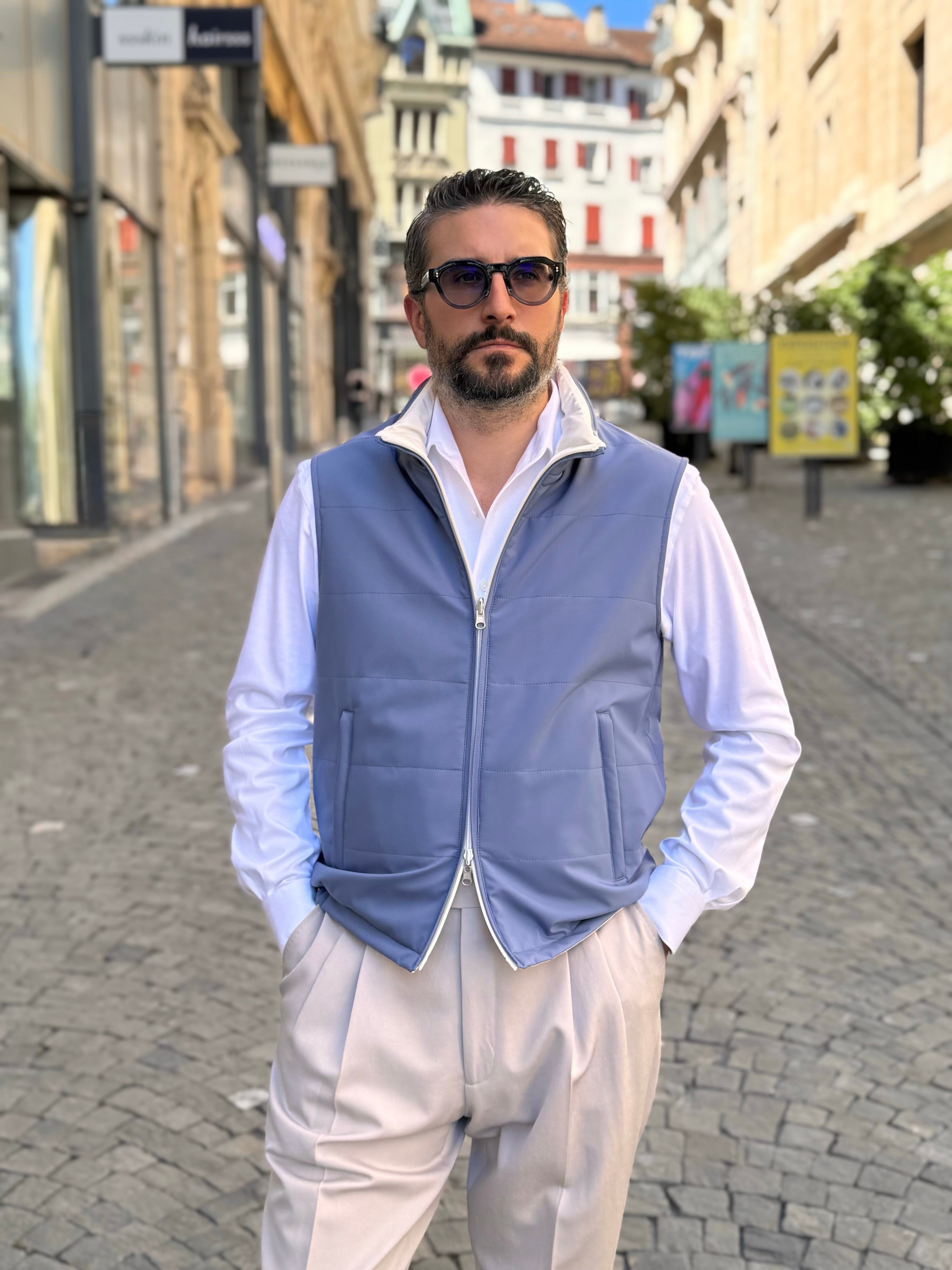 Reversible Sleeveless Jacket - Steel blue