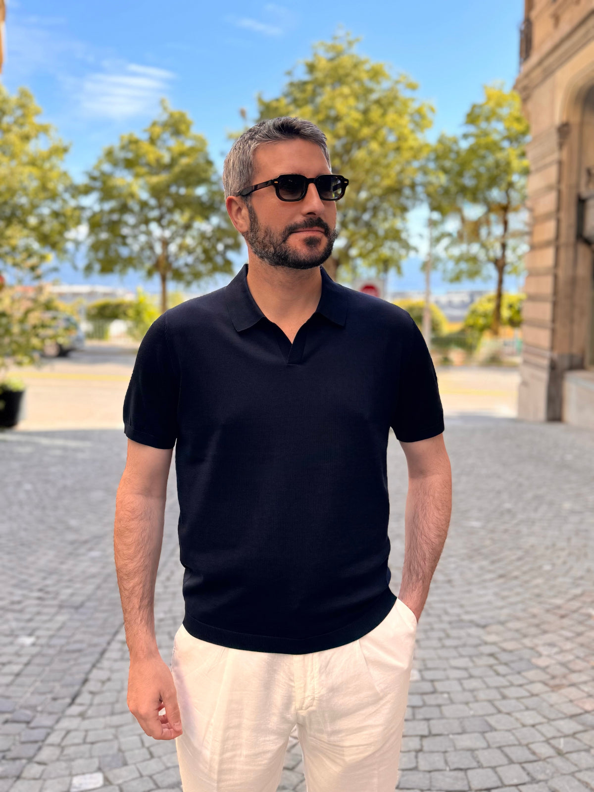 Buttonless Polo - Navy