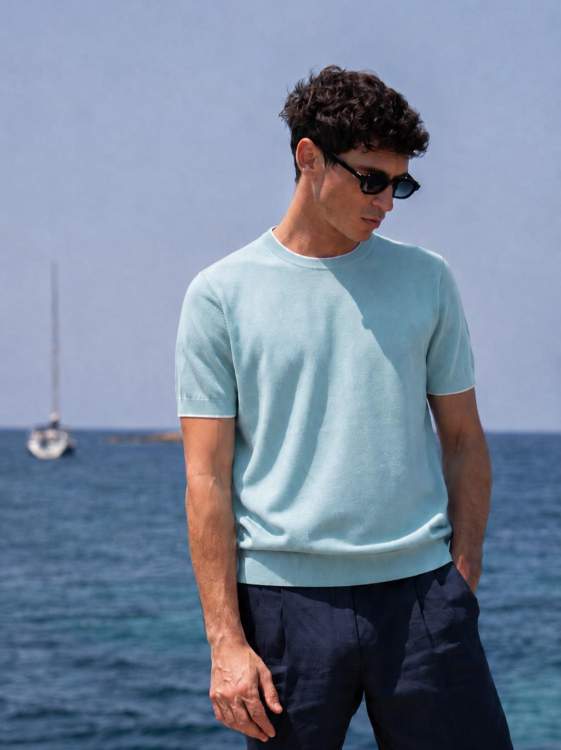Two-pleats Linen Short - Navy