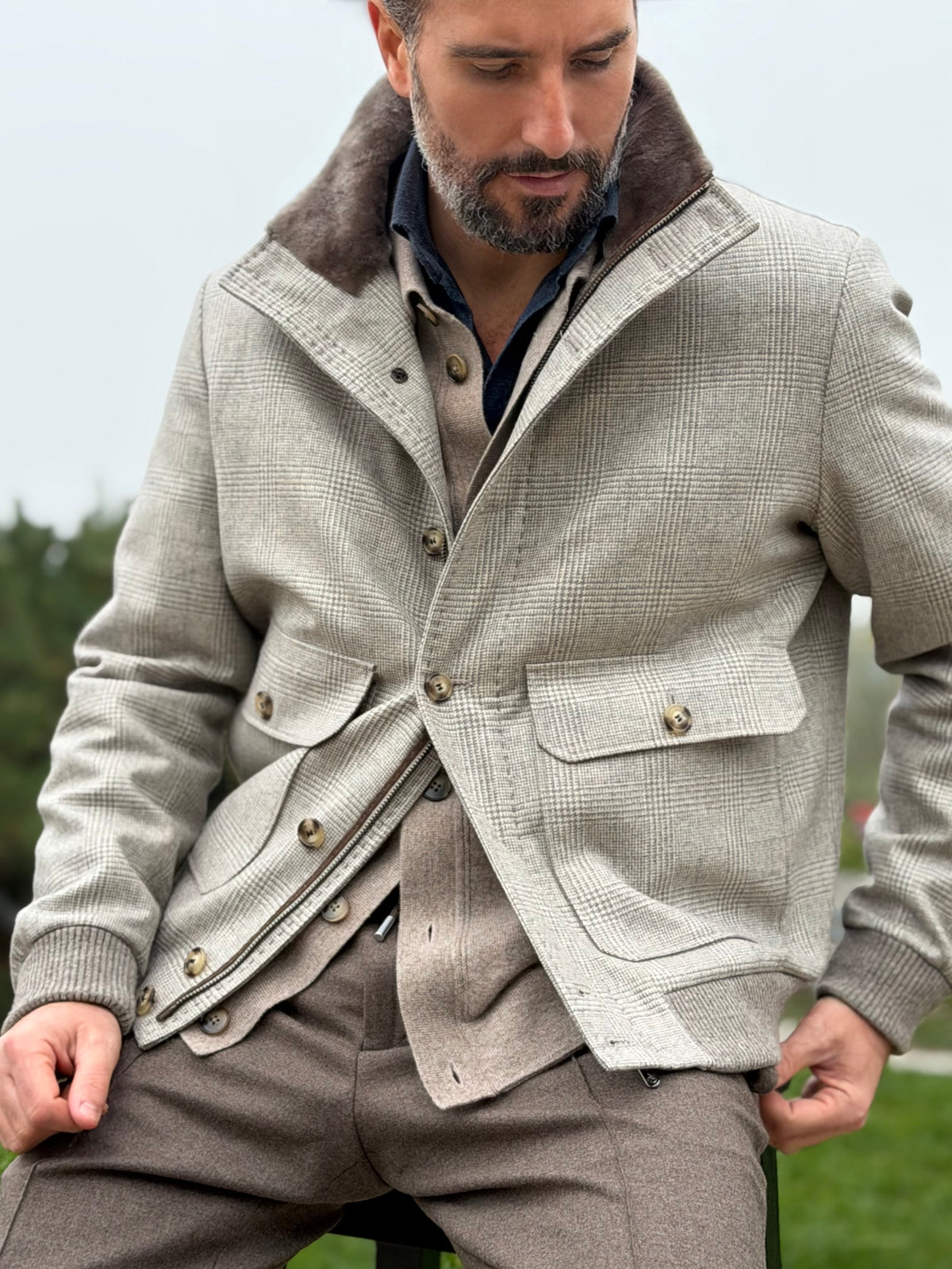 Blouson full fur - Checkered Grey