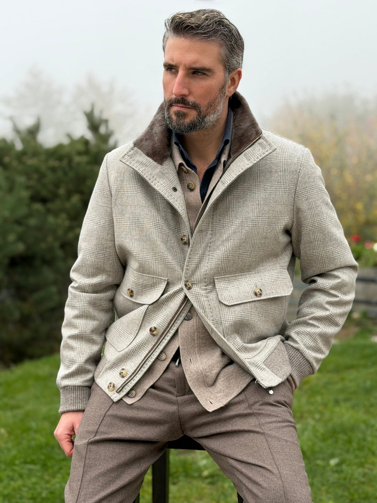 Blouson full fur - Checkered Grey
