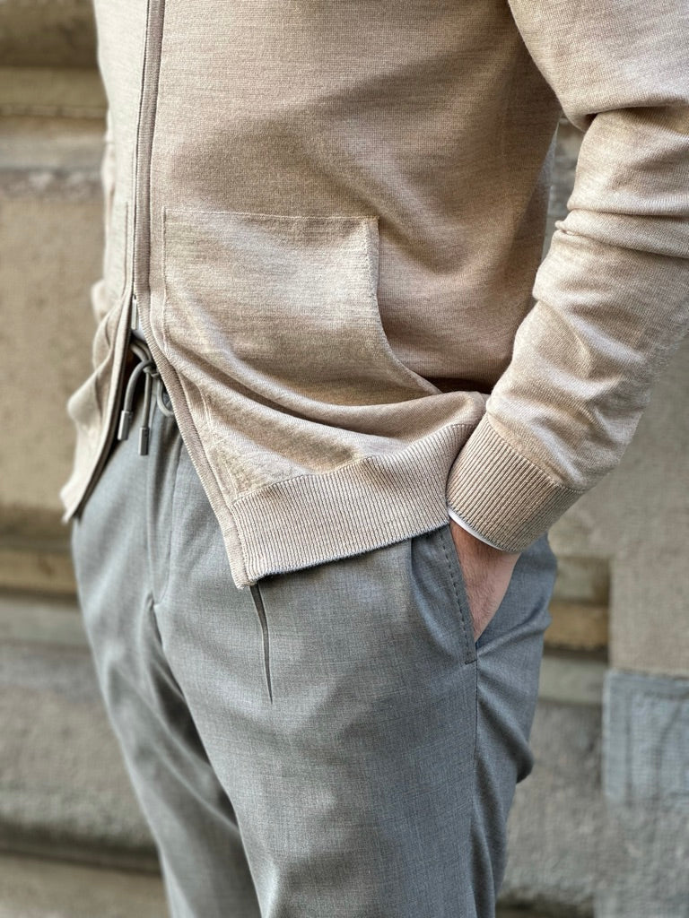 HOODED CARDIGAN ZIPPED - SAND