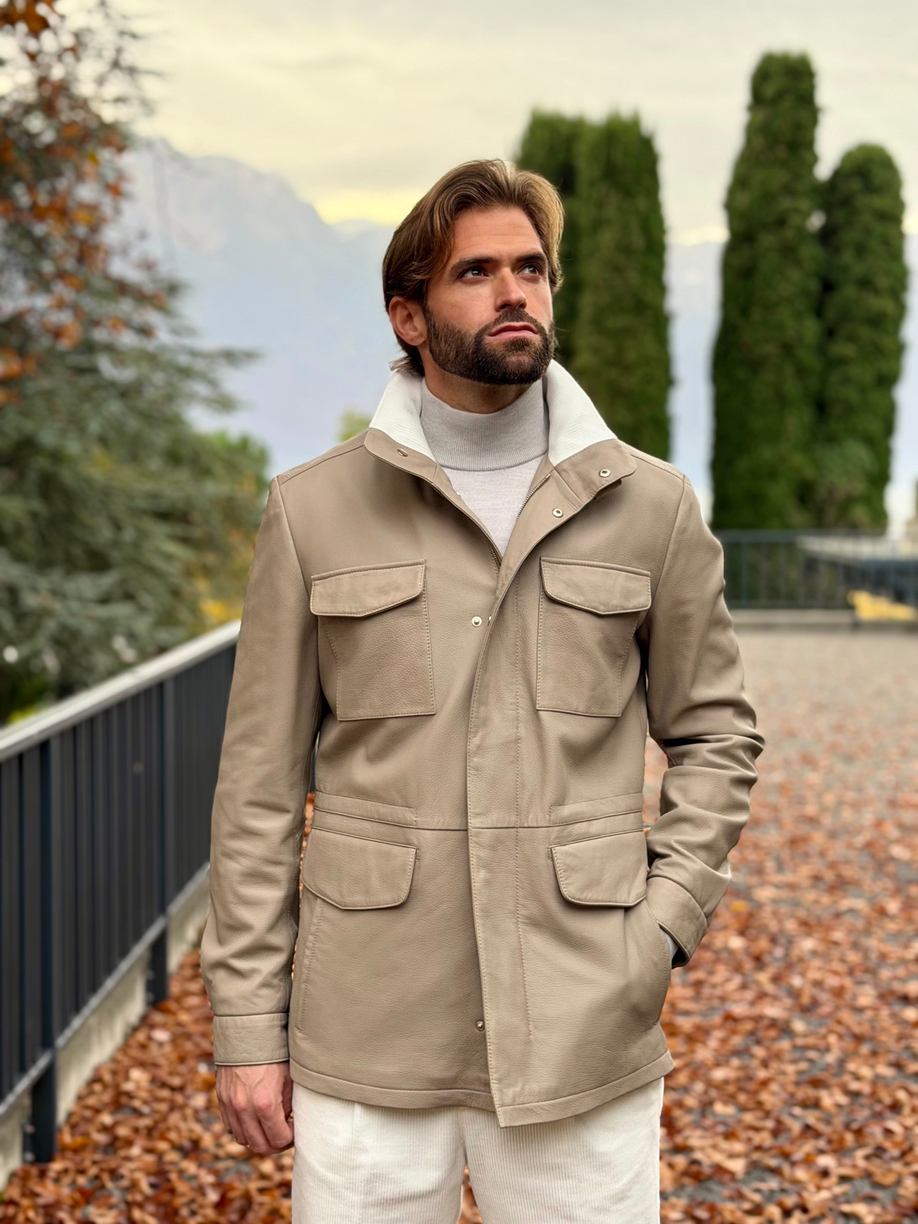 Explorer Jacket in Grain Leather - Grège