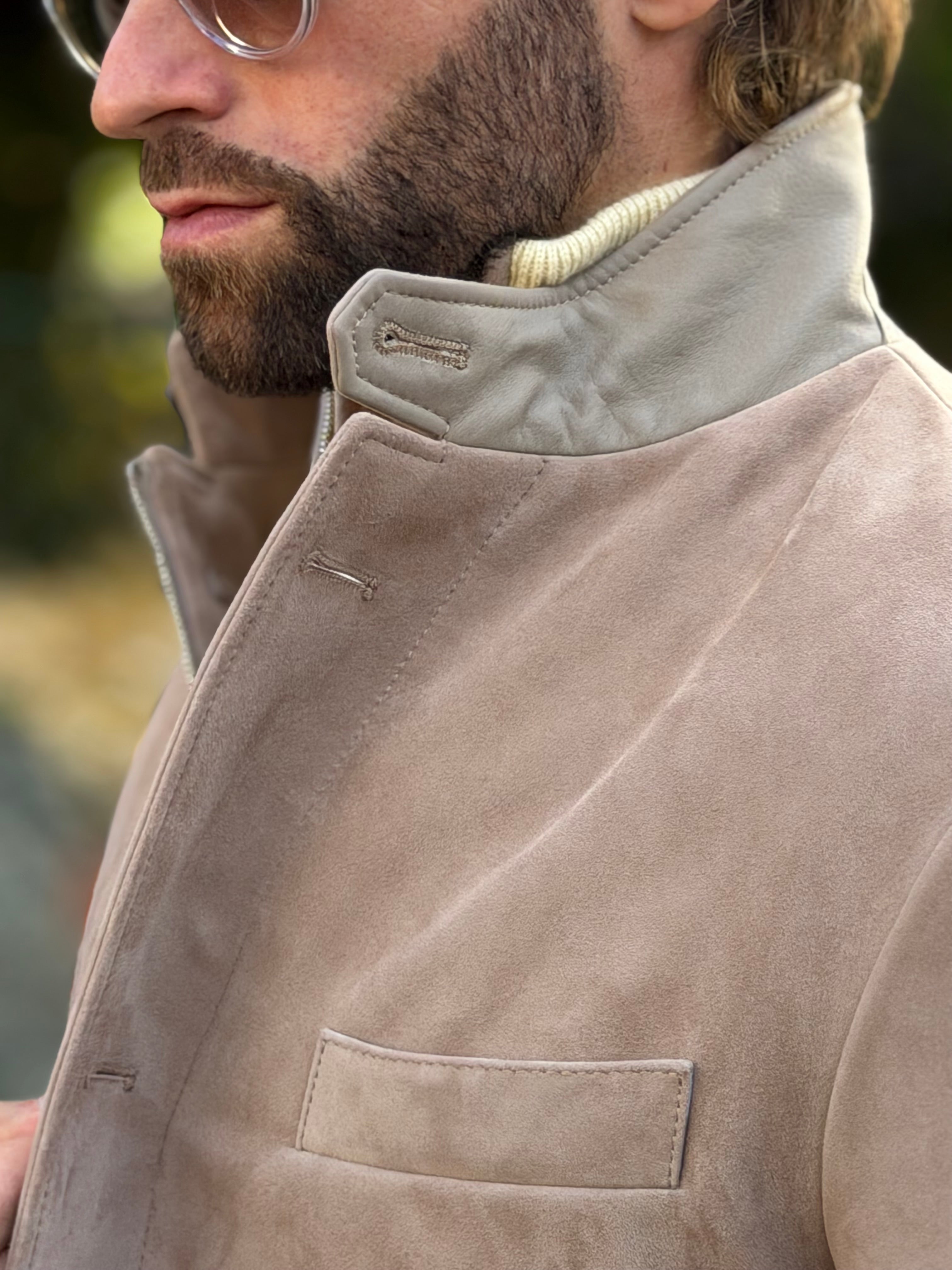 Speedster Jacket in Suede Leather - Grège