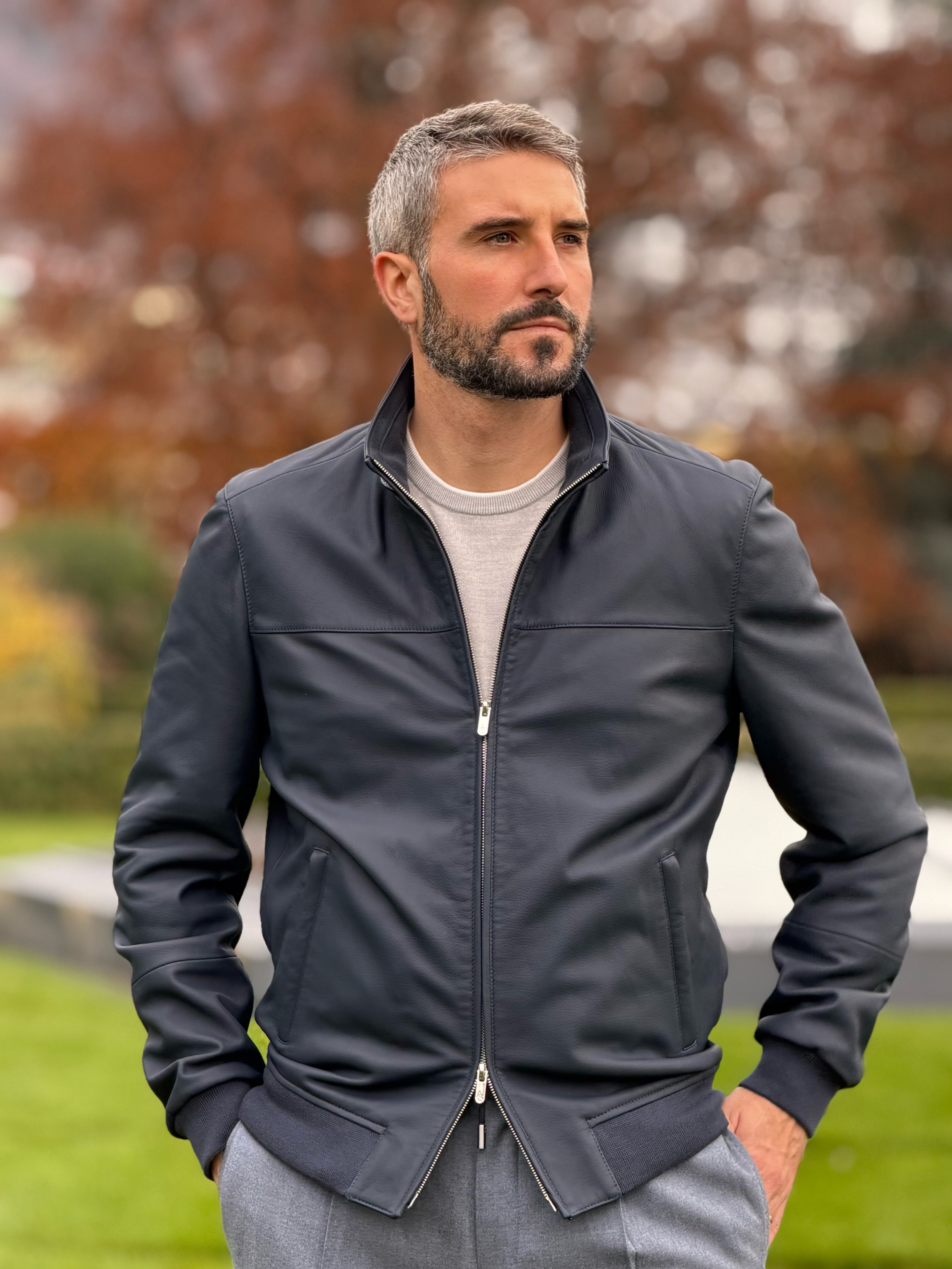 Challenge Jacket in Grain Leather - Ombre Blue