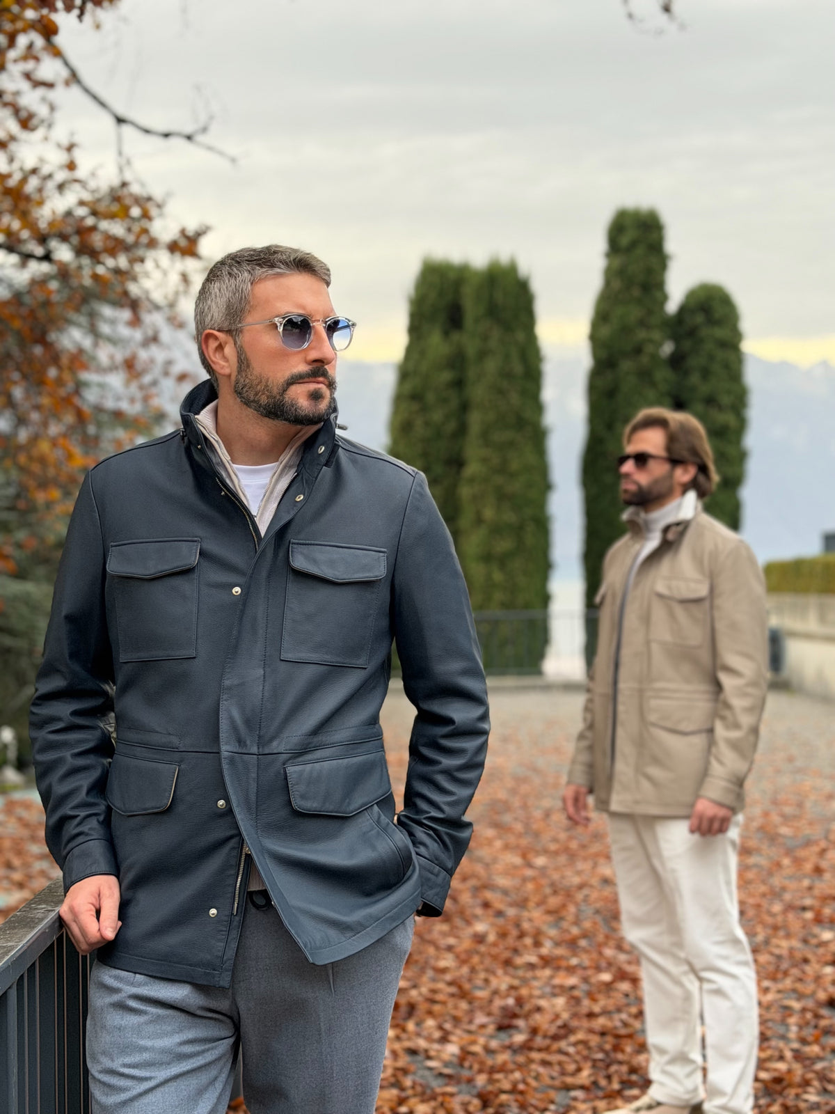 Explorer Jacket in Grain Leather - Ombre Blue