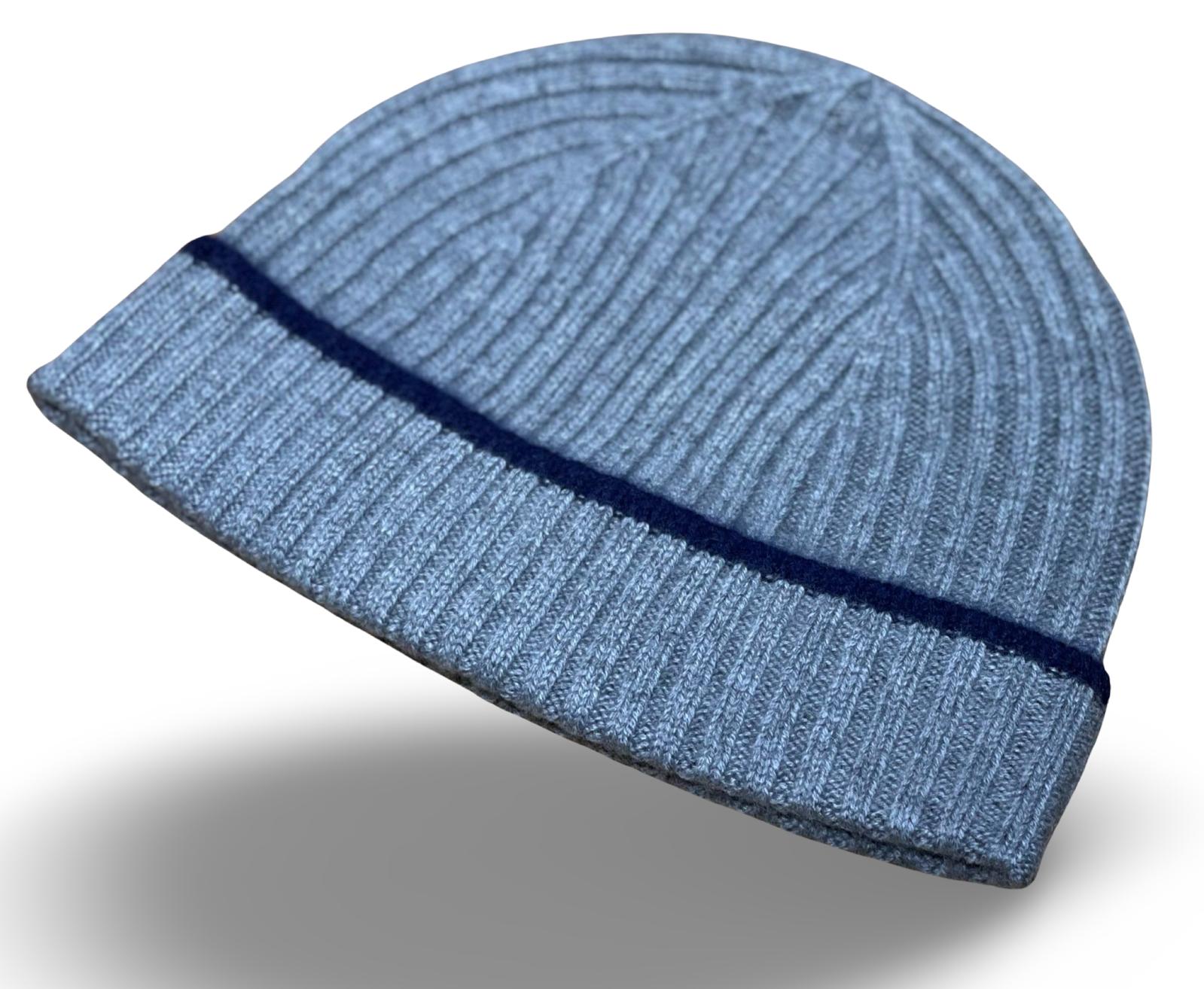 BEANIE CASHMERE GREY & NAVY