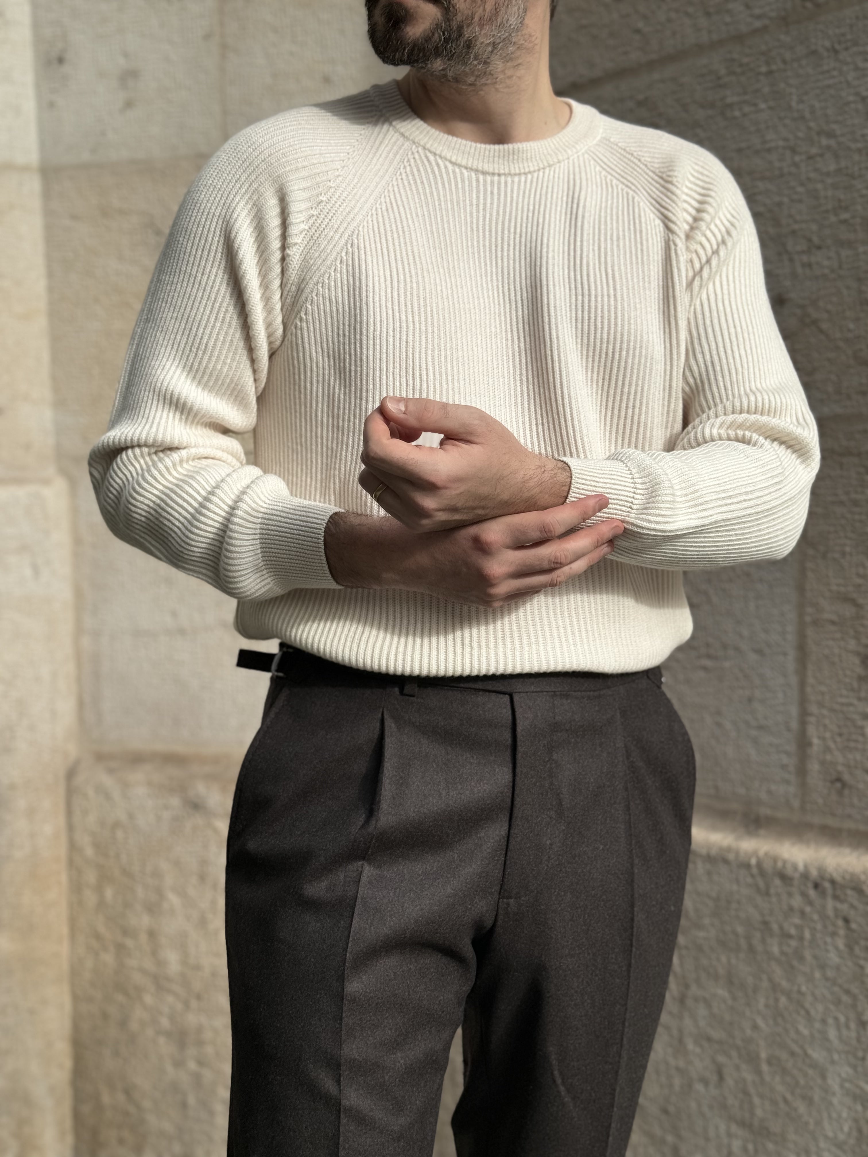 CREWNECK RAGLAN WOOL - WHITE