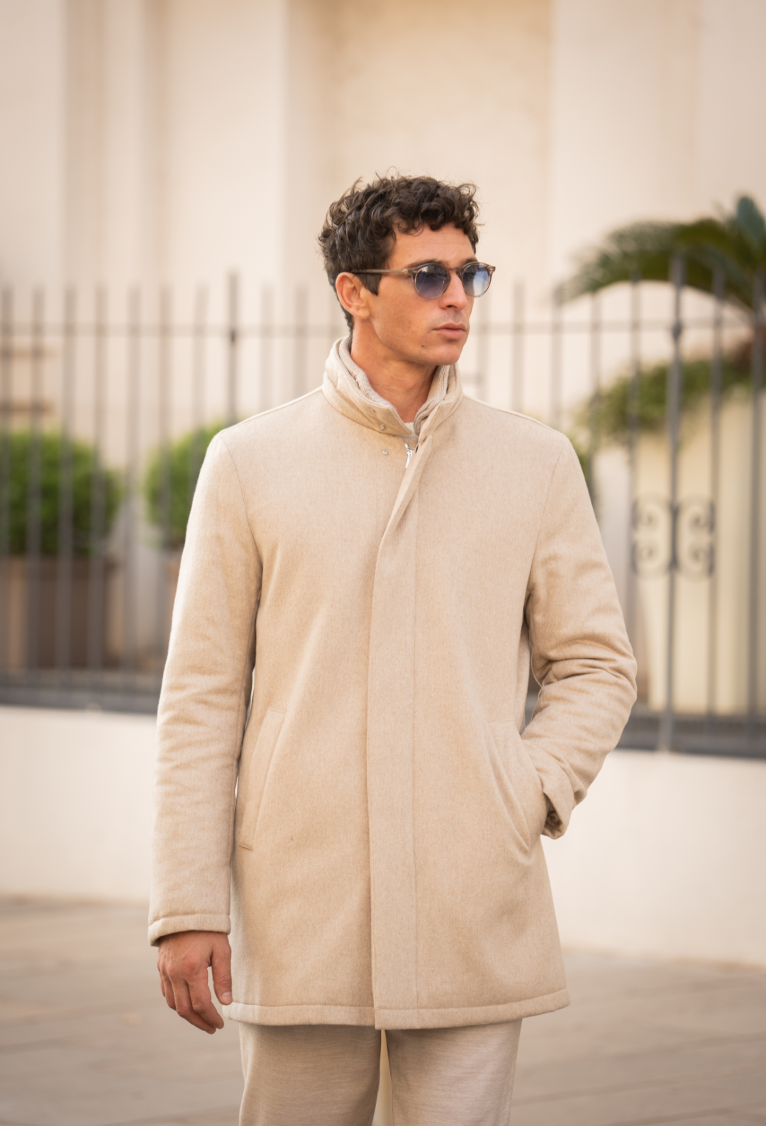 Smart Coat with Knitted Collar - Cashmere Sand