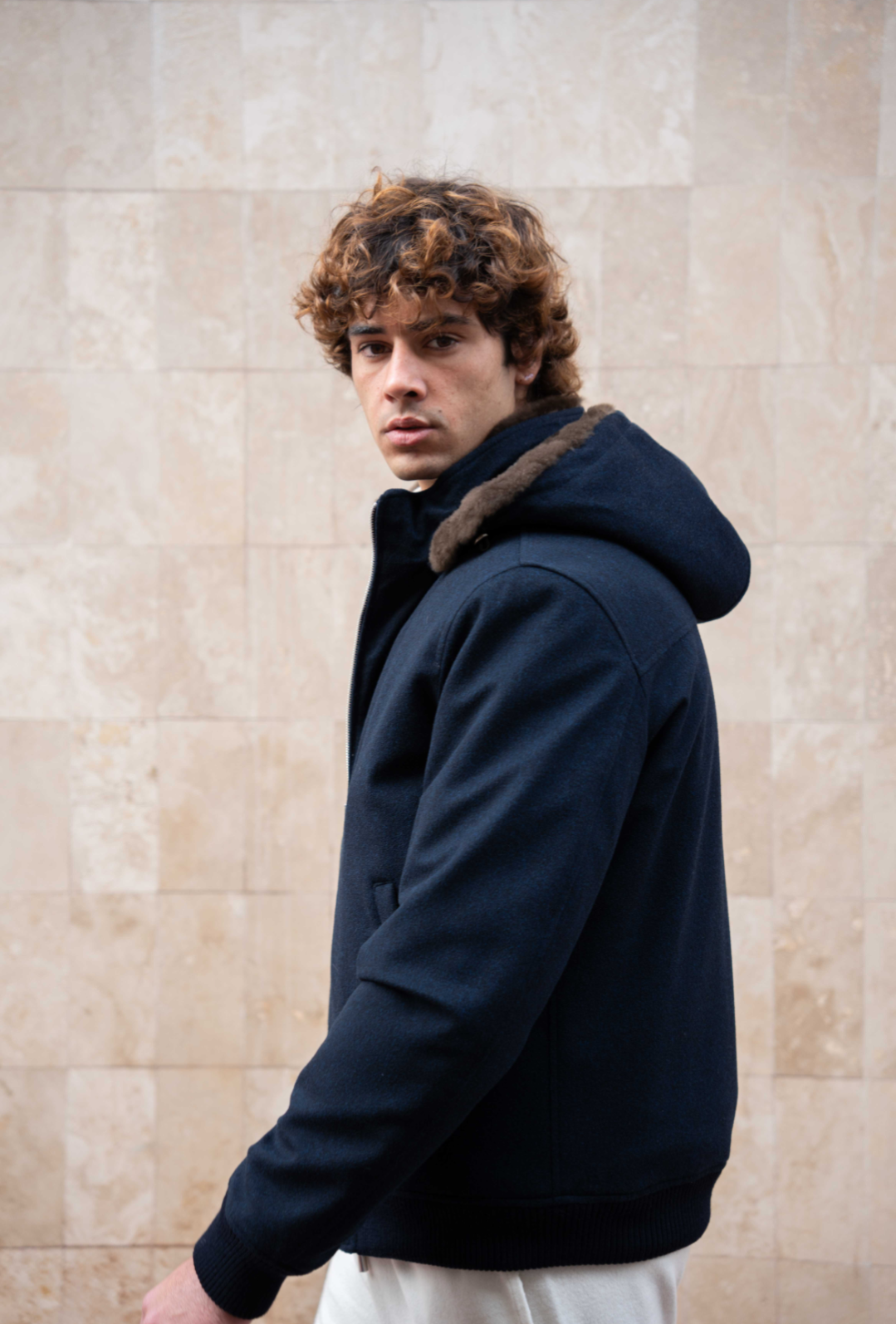 Bomber Hooded Full Fur - Wool Navy