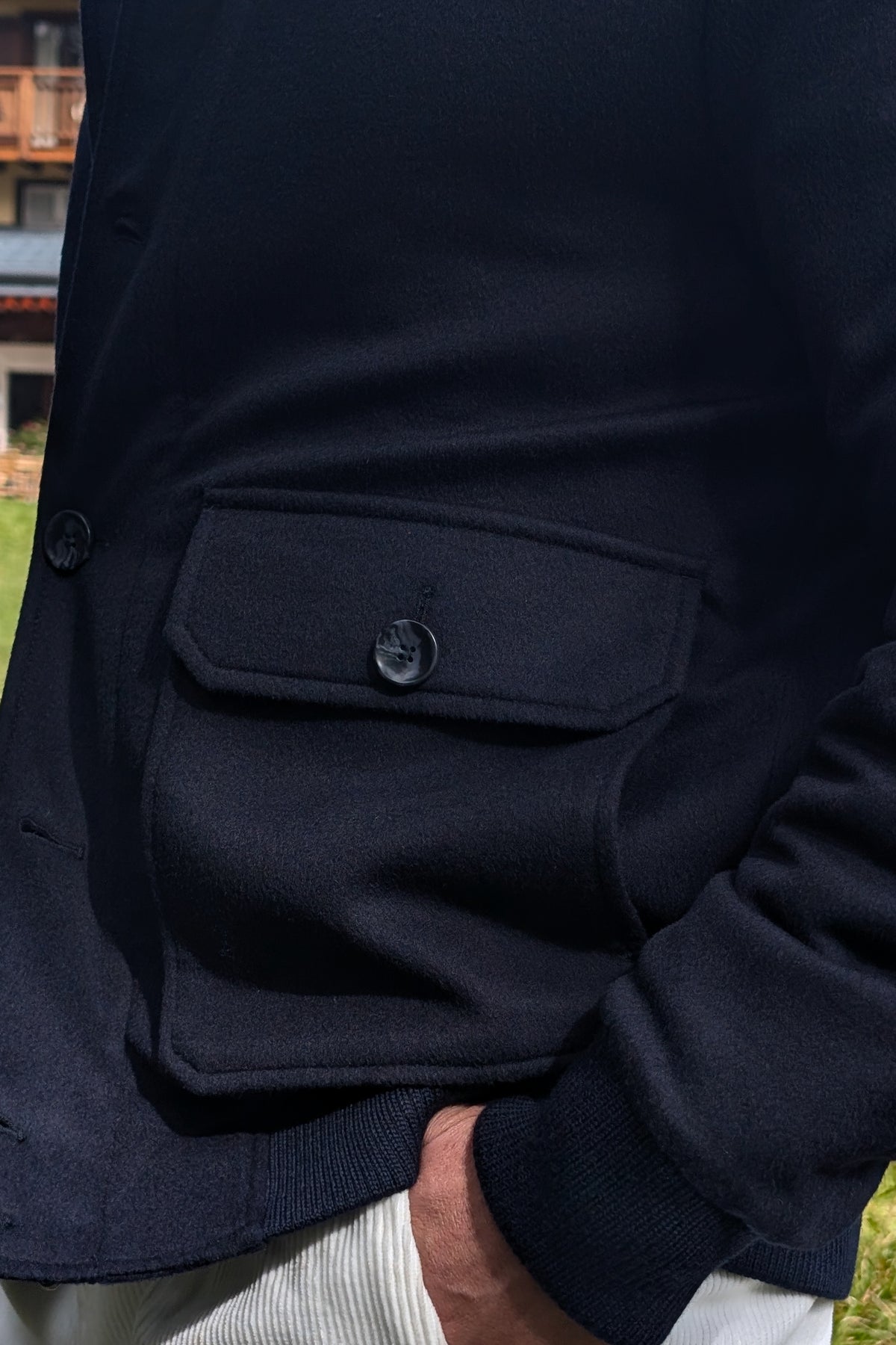 Blouson with Fur Collar - Navy