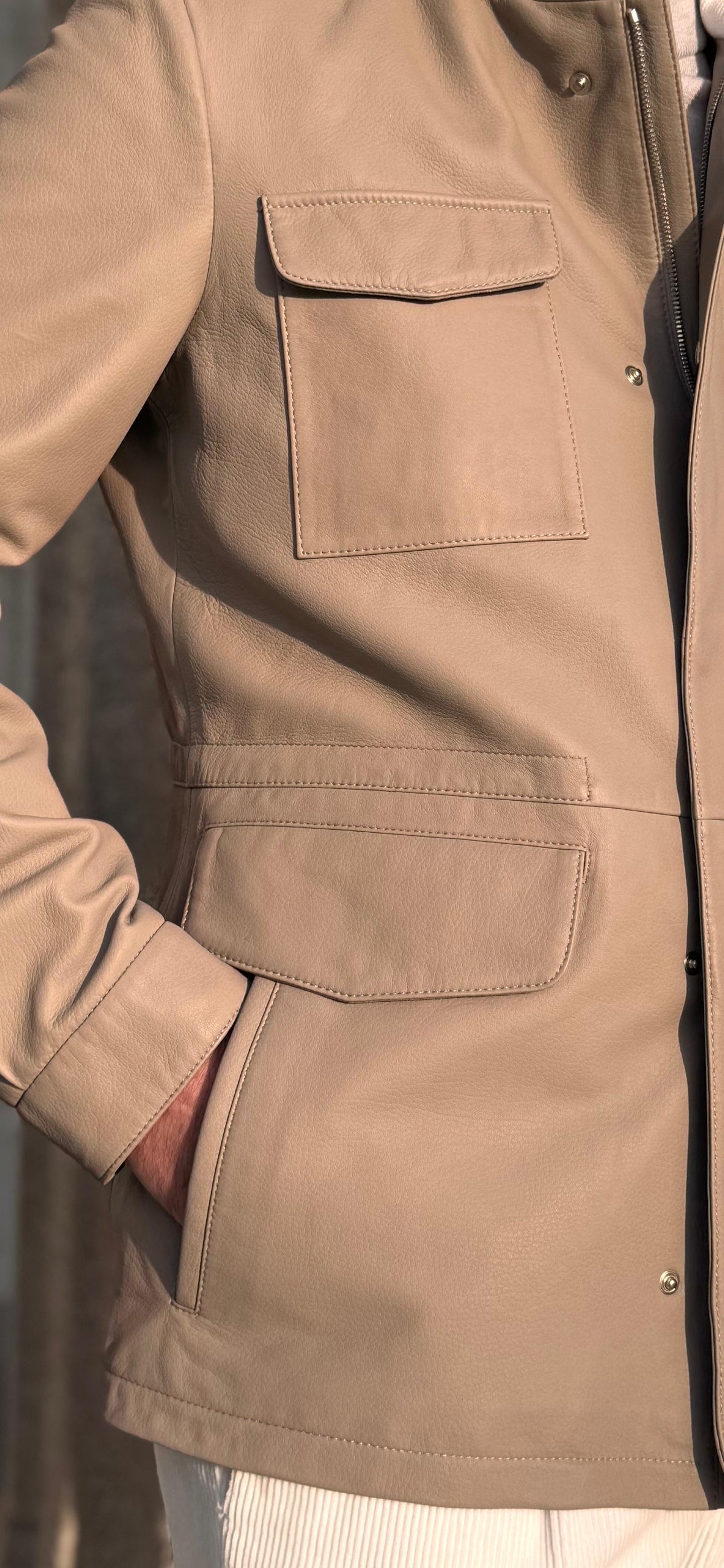 Explorer Jacket in Grain Leather - Grège