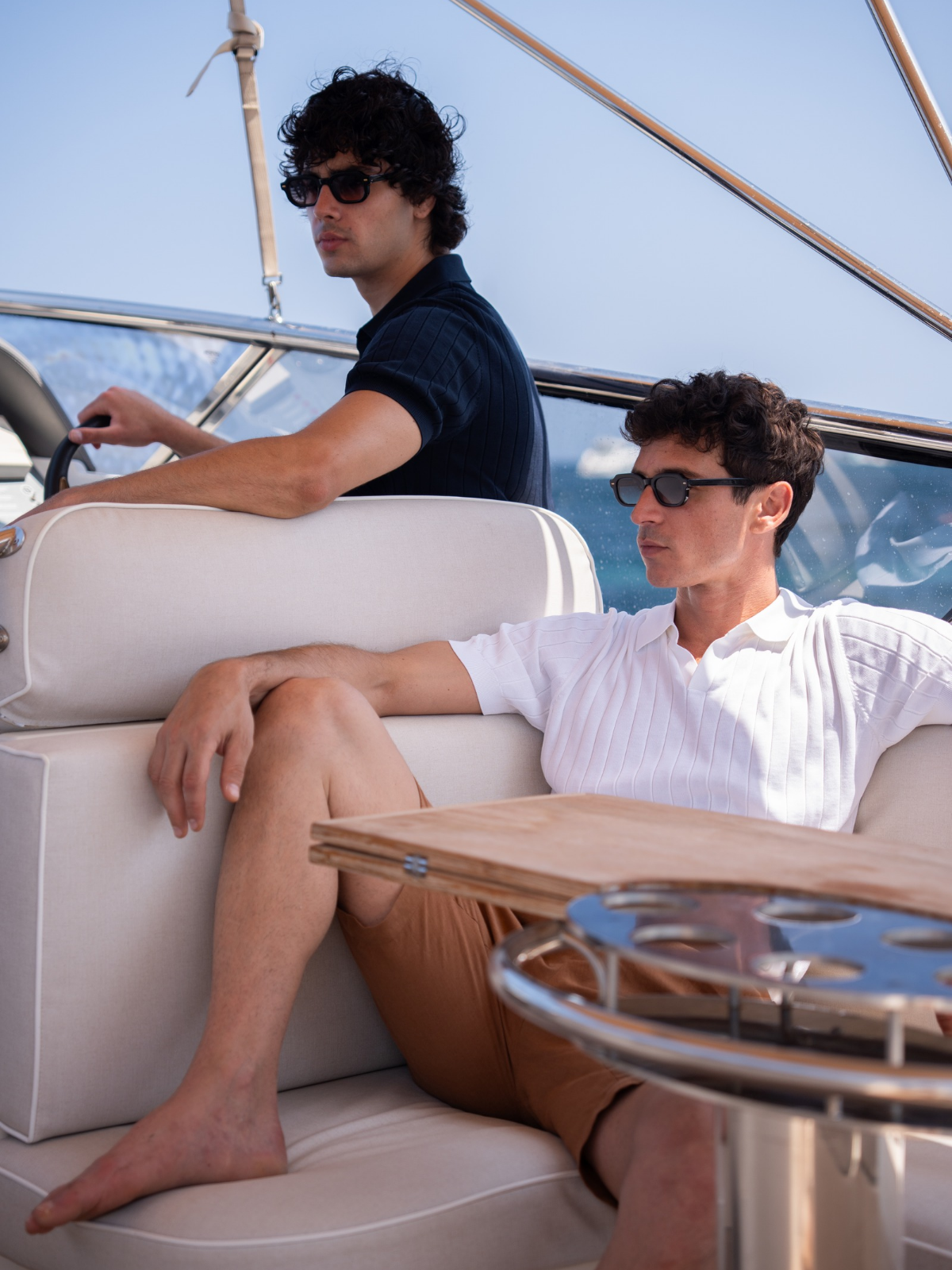 Ribbed Buttonless Polo - White