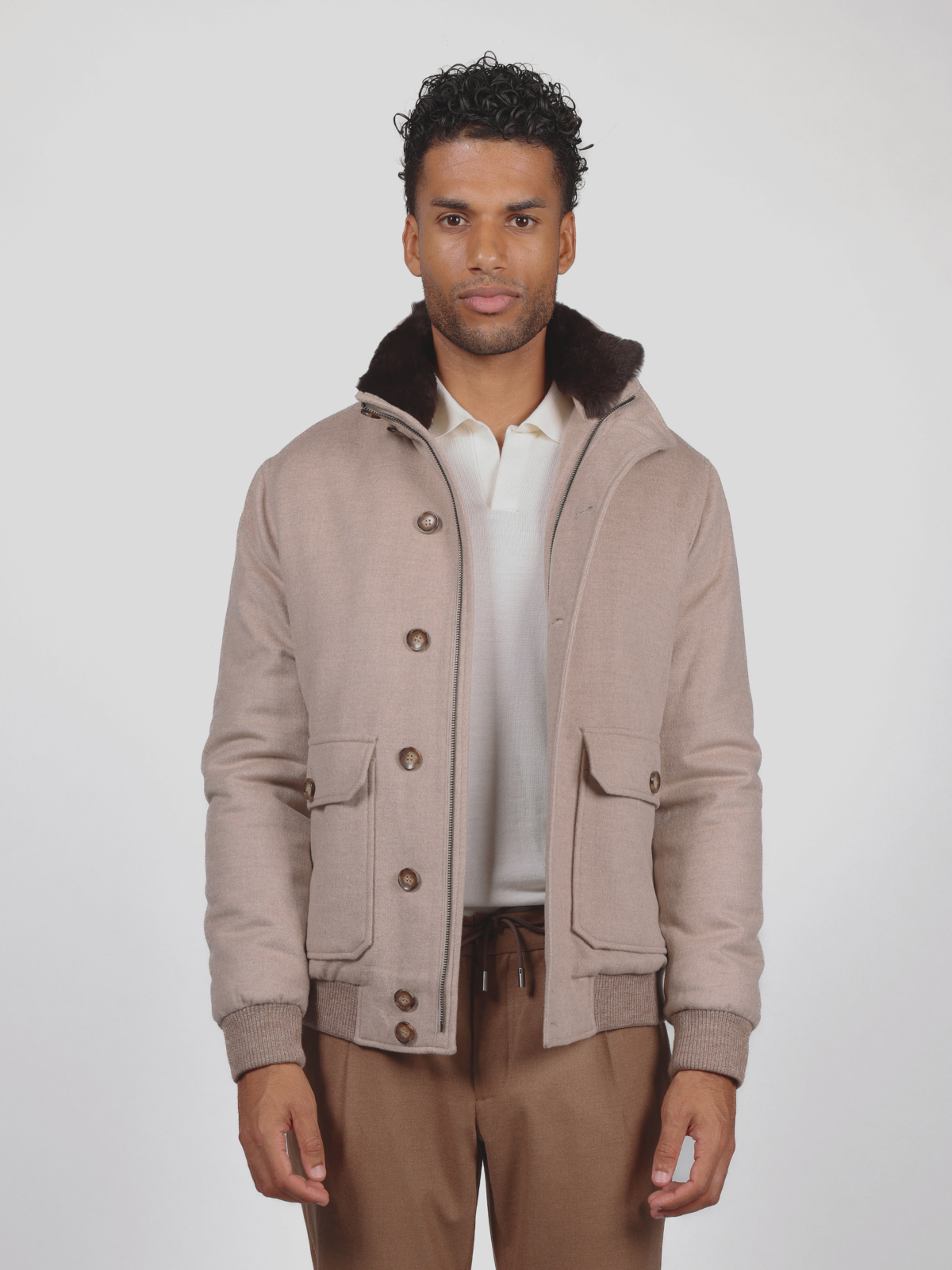 Blouson with Fur Collar - Sand