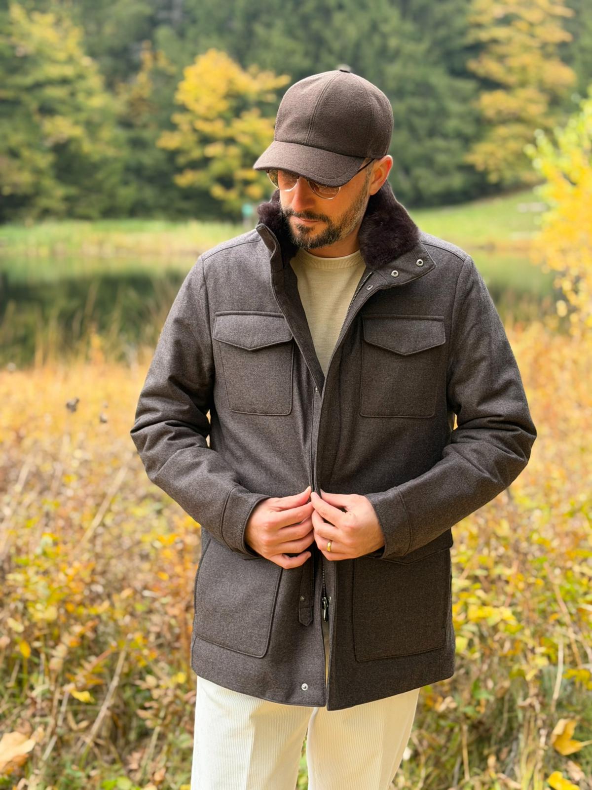 Field Jacket with Fur Collar - Chocolate