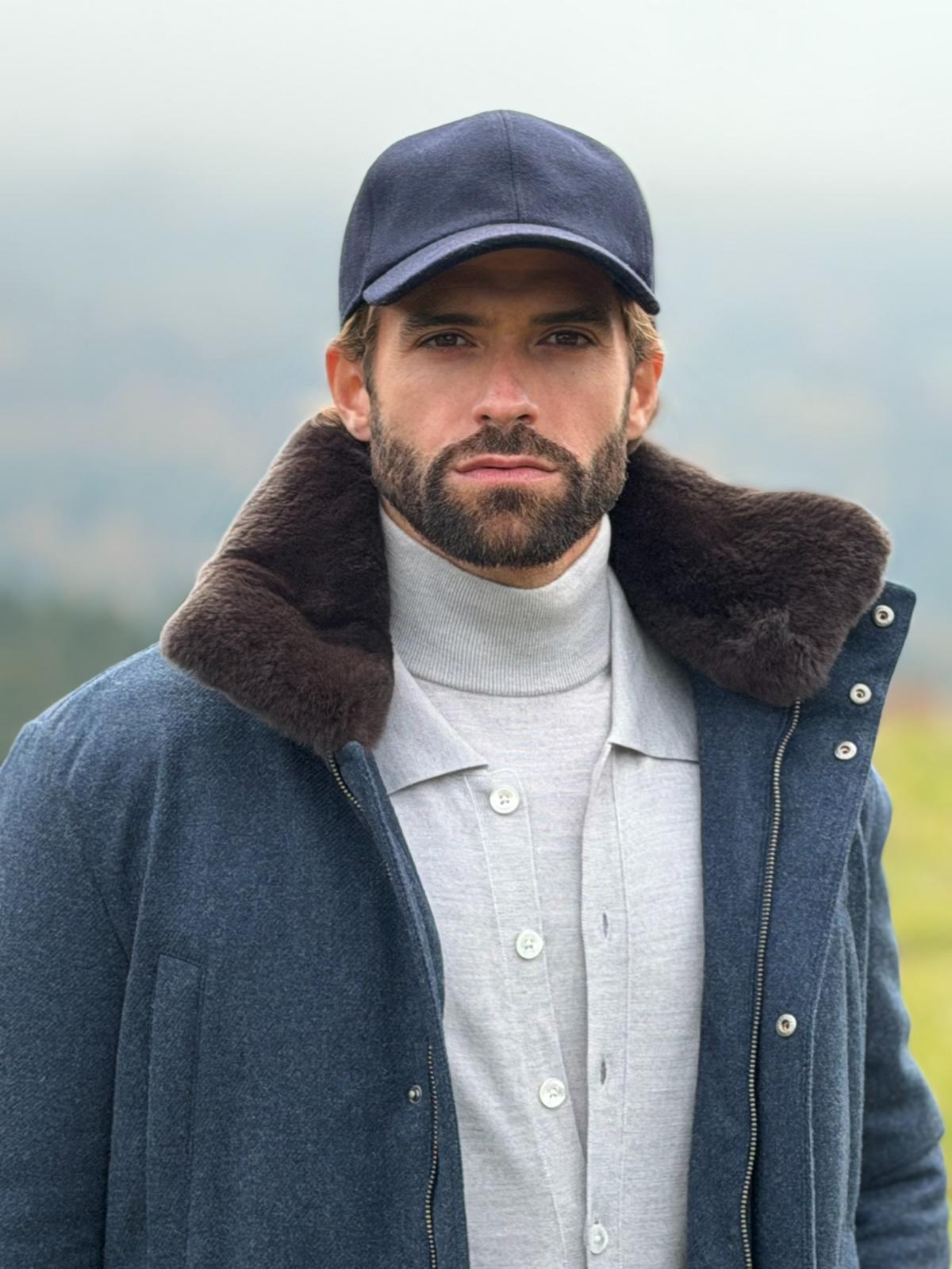 Voyager Coat with Fur Collar - Steel Blue