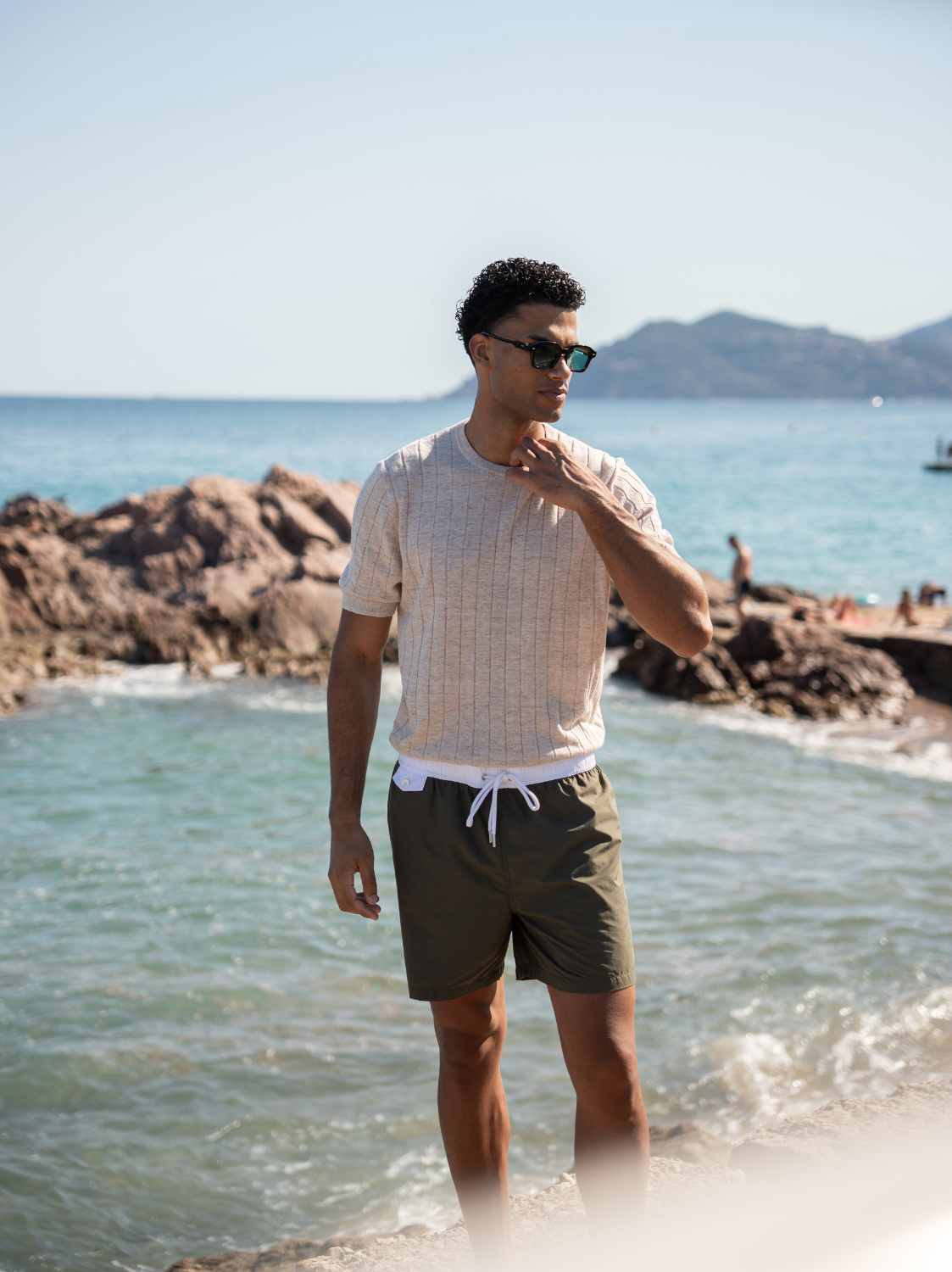 Ribbed T-shirt  - Beige